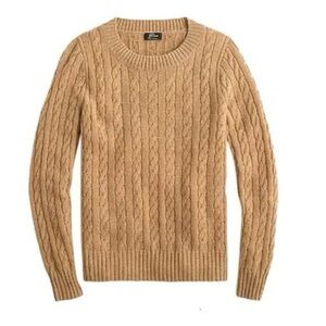 J. Crew Camel Cashmere Cable Knit Crewneck Sweater Medium